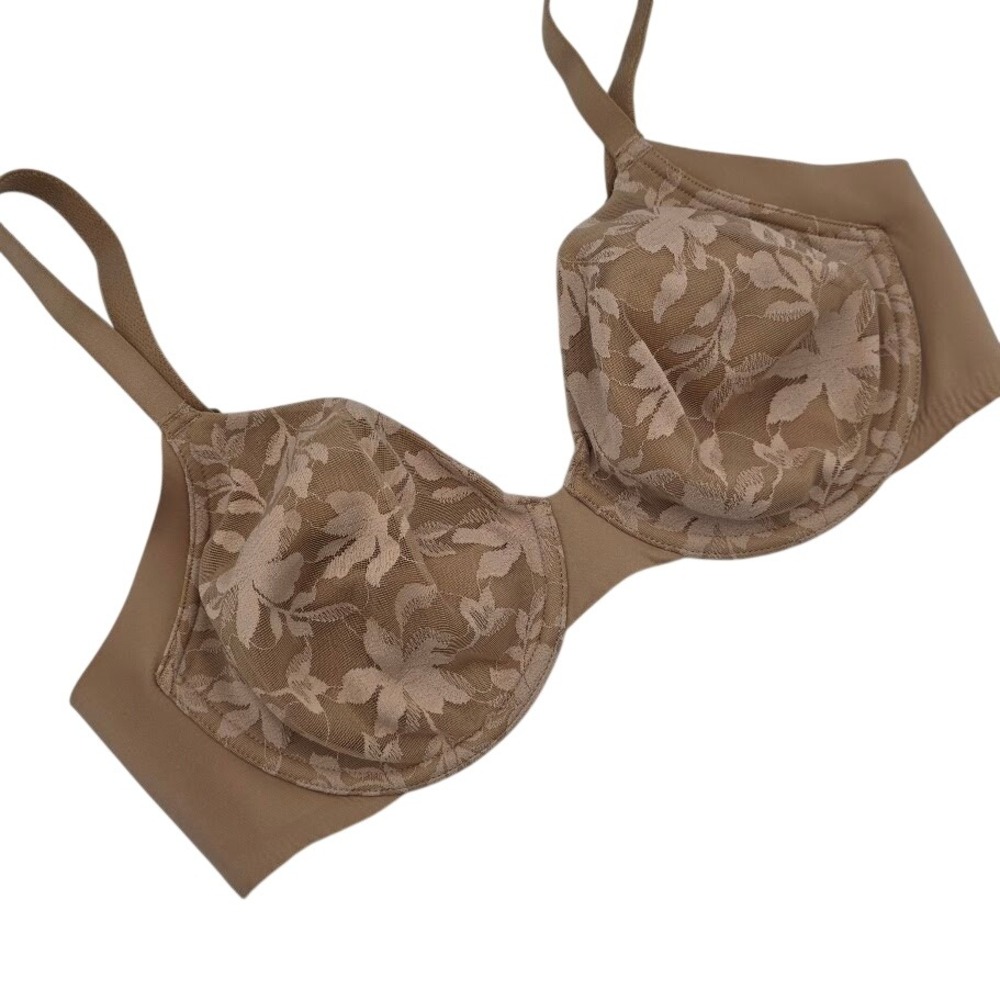 Warners 34C Bra Beige Floral Lace Full‎ Coverage Underwire Adjustable Straps